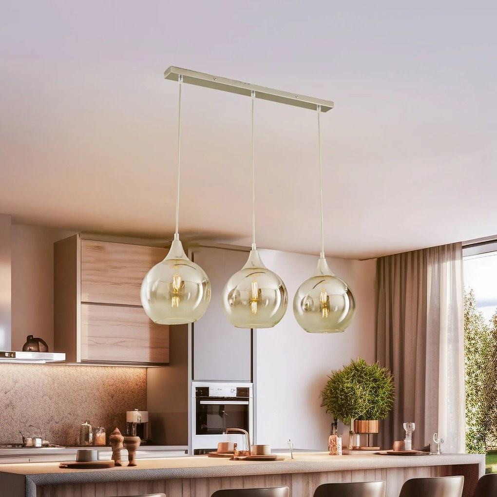 Eko-Light Lampada a sospensione Monte, 3 luci, trave, argento