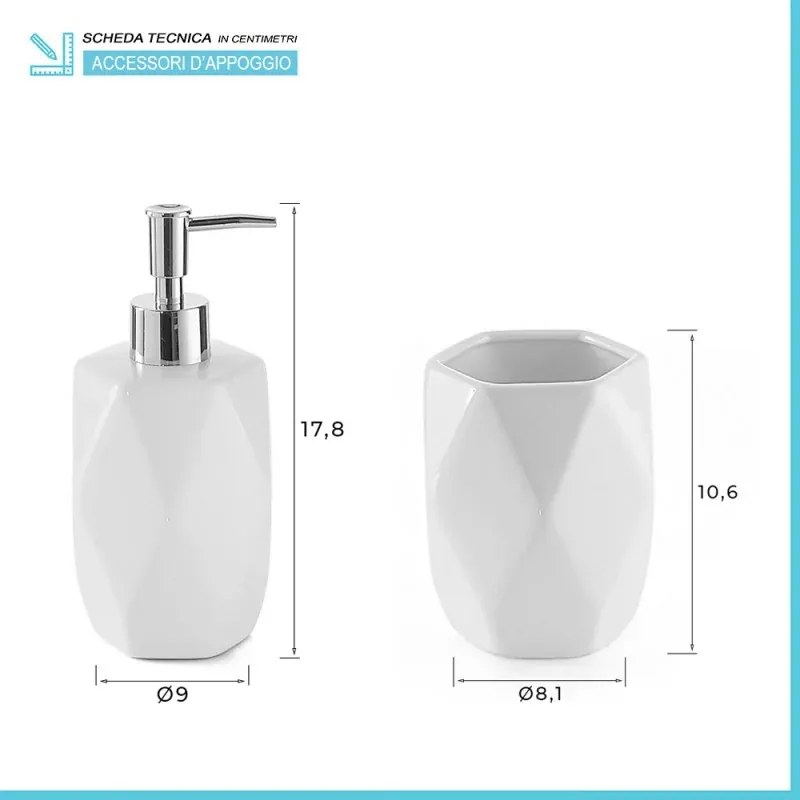 Set bagno da appoggio 4 pezzi in bianco in ceramica Dalia