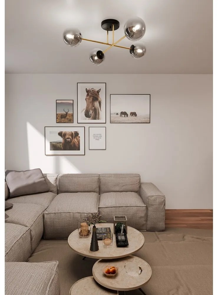Lampadario da Soffitto MAGNUM 4 in Acciaio e Vetro 4xE14 Colore del corpo Nero e Grafite