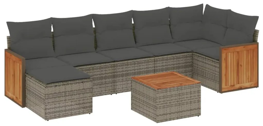 Set Divano da Giardino 8 pz con Cuscini Grigio in Polyrattan