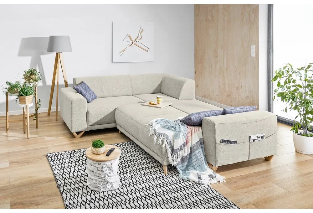 Divano angolare beige allungabile e con contenitore (con penisola a sinistra/a L) Classy Sophie – Miuform