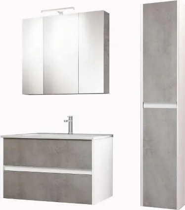 Mobile da bagno moderno sospeso base 81 cm a 2 cassettoni con lavabo, Cemento Chiaro