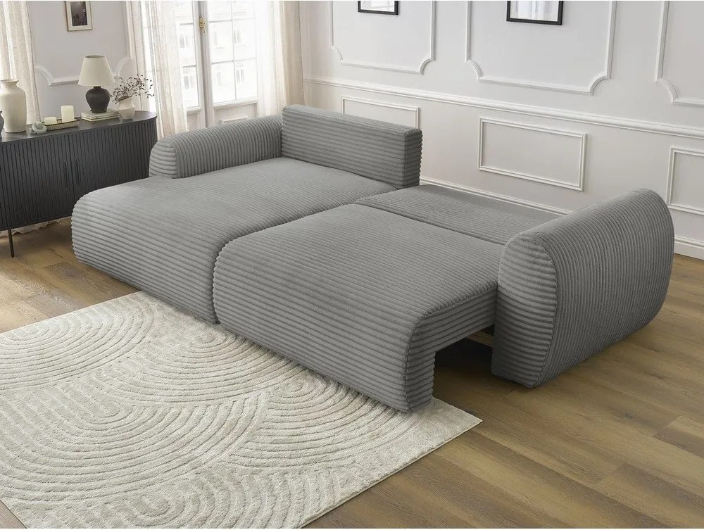 Divano angolare in grigio scuro allungabile (con penisola a sinistra) con rivestimento in velluto a coste Lucien – Bobochic Paris