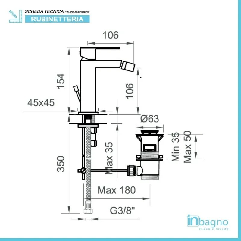 Miscelatore bidet serie Italia cromo con piletta automatica inclusa
