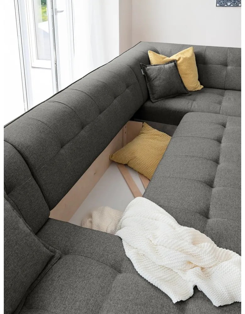 Divano letto a U grigio scuro, angolo destro Dazzling Daisy - Miuform