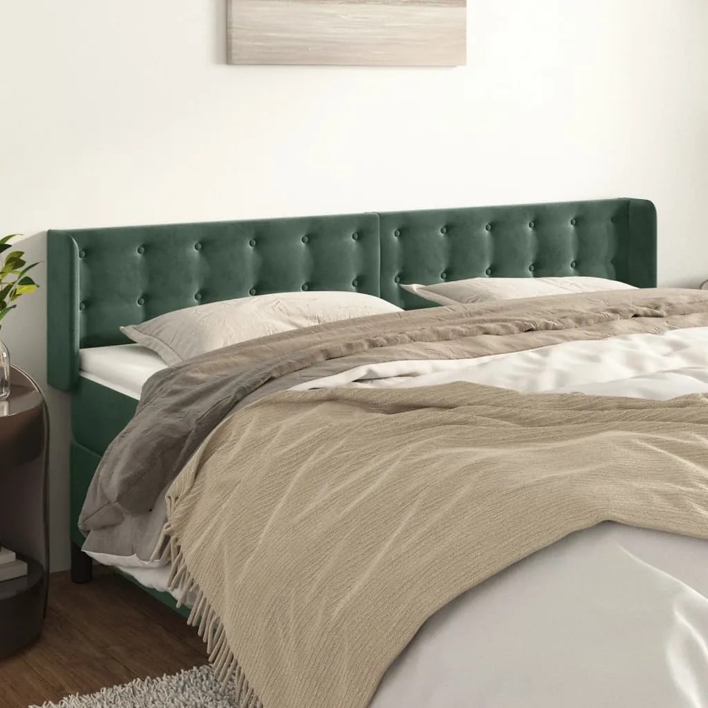 Testiera Ad Orecchio Verde Scuro 203x16x78/88 Cm İn Velluto /