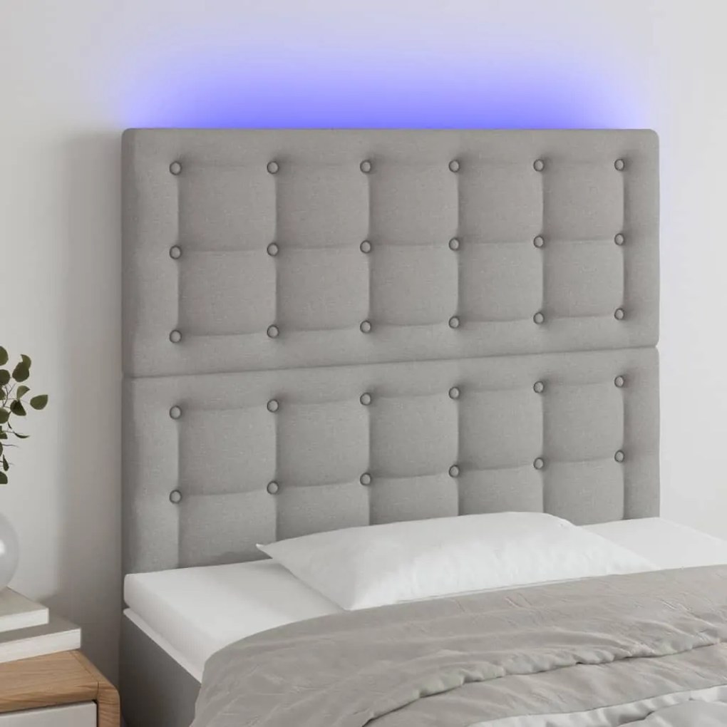 Testiera A Led Grigio Chiaro 90x5x118/128 Cm İn Tessuto /