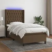 Letto a Molle Materasso e LED Marrone Scuro 100x200 cm Tessuto 3138536