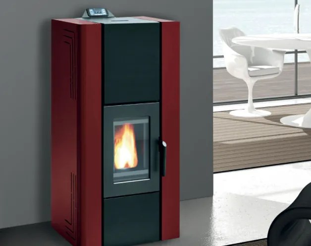 Royal Idro 240 Stufa A Pellet Idro 23kw Serbatoio 50 Kg 62x72x136 Cm In Acciaio Rosso