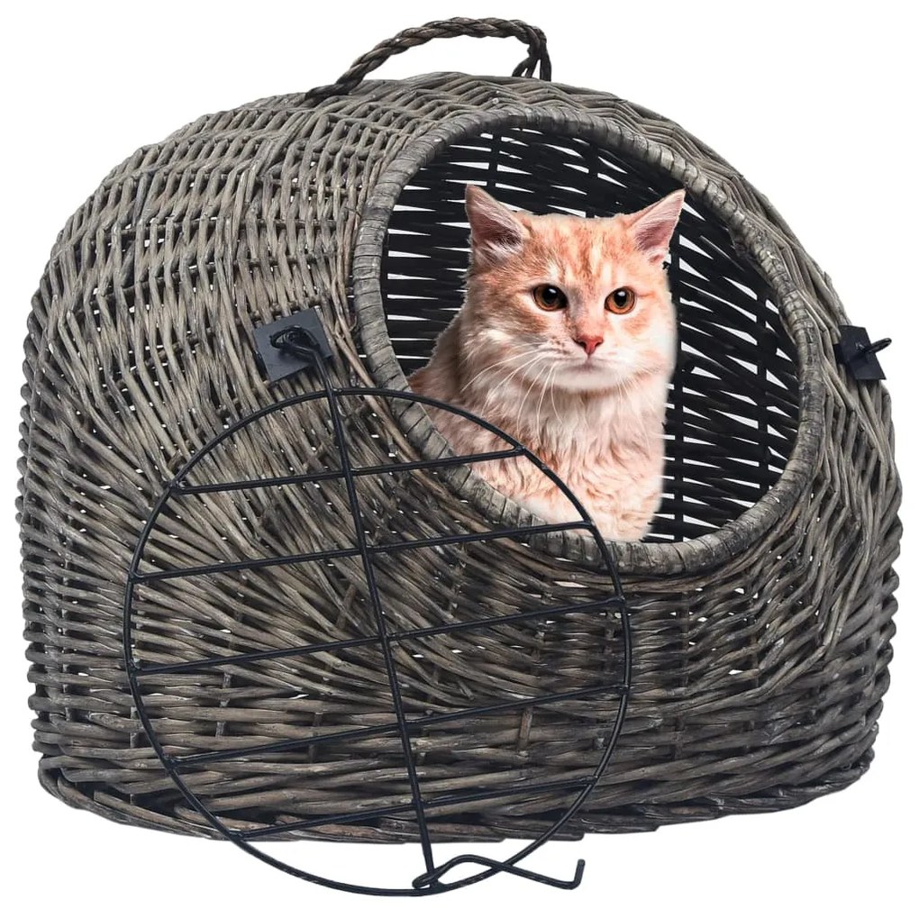 Trasportino Per Gatti Grigio 45x35x35 Cm İn Salice Naturale /