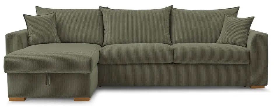 Divano angolare verde allungabile (con composizione variabile) con rivestimento in velluto a coste Augustin – Bobochic Paris