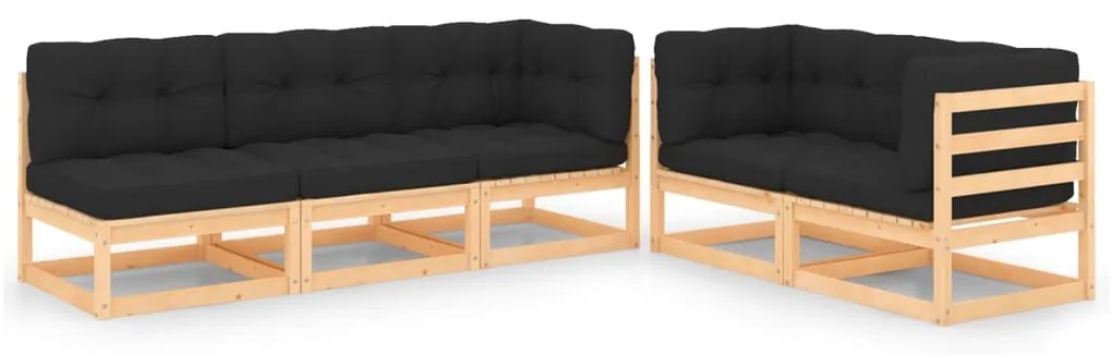 Set divani da giardino 5 pz con cuscini legno massello di pino