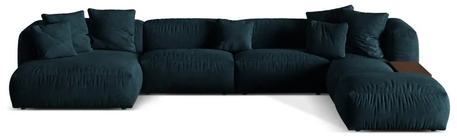 Divano angolare componibile blu scuro (con penisola a destra/a U) con rivestimento in velluto Martina – Micadoni