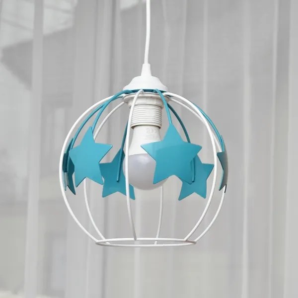 Lampadario a sospensione per bambini STARS 1xE27/15W/230V turchese/bianco