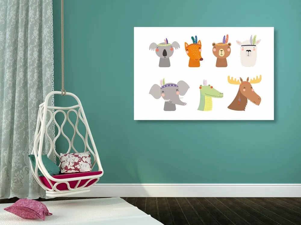 Quadro su tela – Pieno di animali con piume indiane