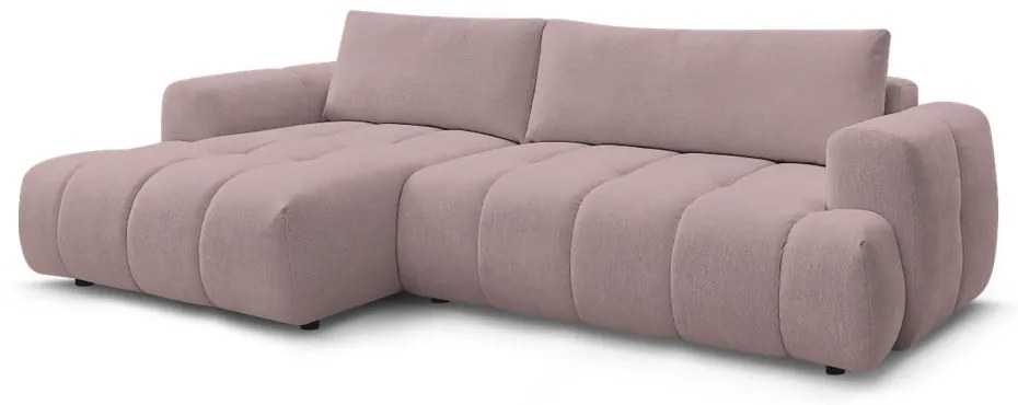 Divano angolare rosa allungabile e con contenitore (penisola a sinistra/chaise lounge) con rivestimento in ciniglia Fuji – Bobochic Paris