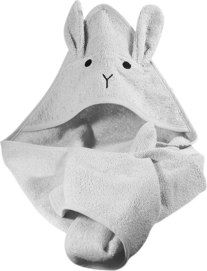 Asciugamano con cappuccio da bambini grigio in cotone 76x76 cm Rabbit – Kindsgut