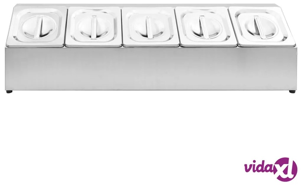 vidaXL Supporto Gastronorm con 5 Contenitori GN 1/6 in Acciaio Inox