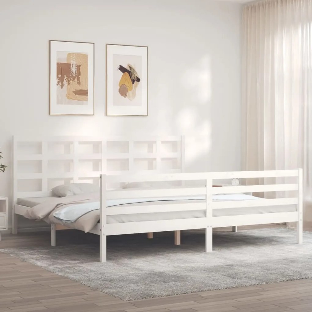 Giroletto Con Testiera Bianco 200x200 Cm İn Legno Massello /