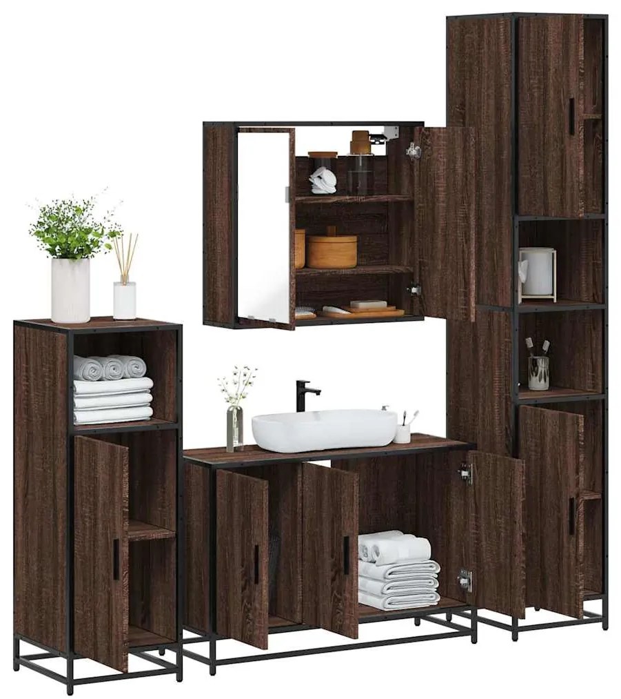Set Mobili Da Bagno 4 Pz Rovere Marrone İn Legno Multistrato /