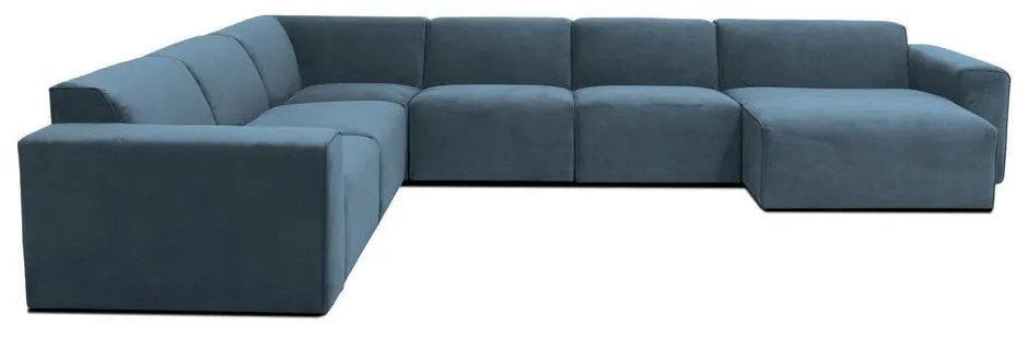 Divano angolare componibile blu (con penisola a destra) con rivestimento in velluto a coste Sting – Scandic