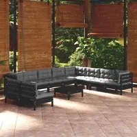 Set Divani da Giardino 11 pz con Cuscini Neri in Legno di Pino cod mxl 43379