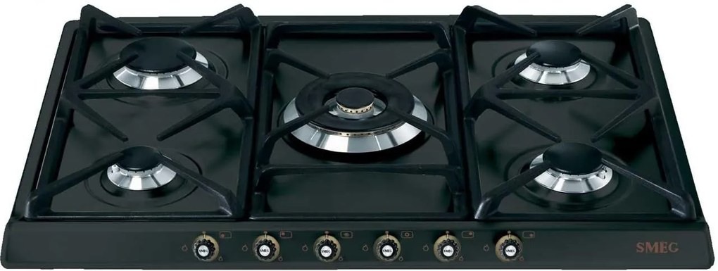 Piano Cottura 70 cm 5 Fuochi Gas Smeg SR775AO - Griglie in Ghisa, Antracite