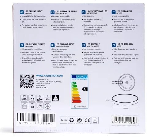 Aigostar - Plafoniera LED LED/12W/230V 3000K bianco d. 23cm