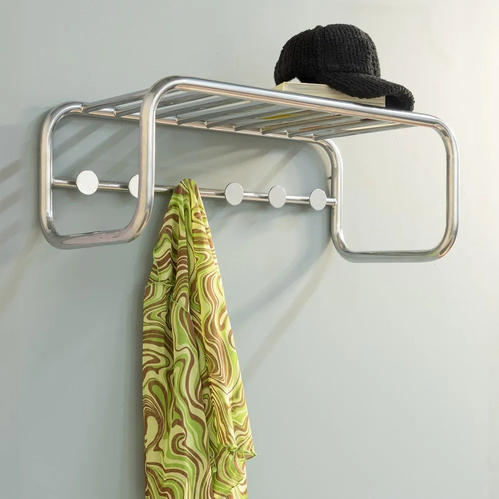 Attaccapanni da parete argentato in metallo con scaffale 72 cm Retro – Spinder Design