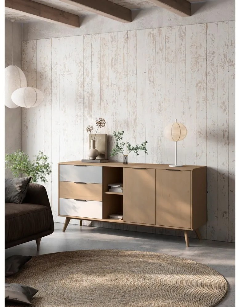 Cassettiera bassa in legno di pino in colore naturale 165x81 cm Elfa - Marckeric