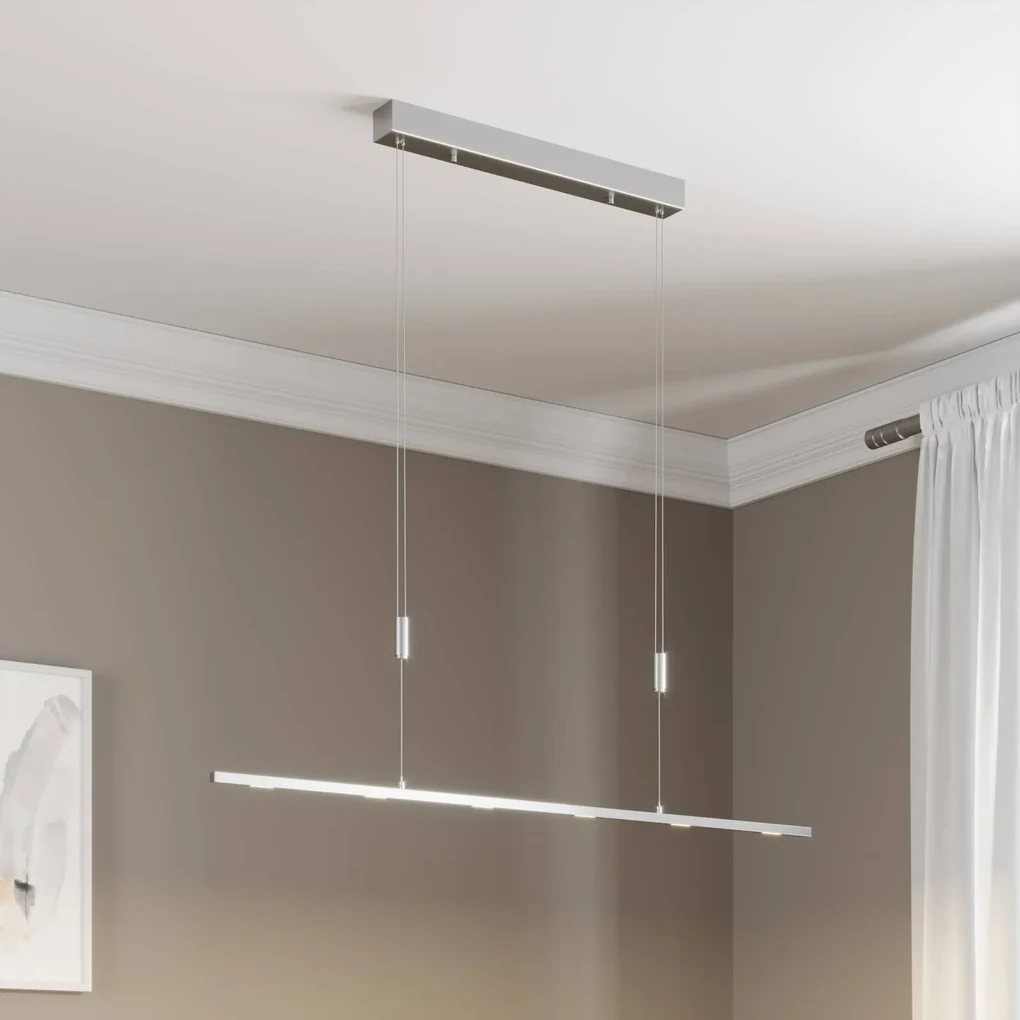 Lucande lampada LED a sospensione Arnik, 120 cm, color nichel, dimmerabile