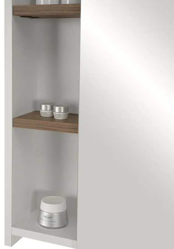 Mobile bagno sospeso salvaspazio 55 cm bianco e noce canaletto con specchio Strada