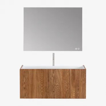 Set Di Mobili Da Bagno In Legno Con Lavabo Integrato Fiore Legno Scuro & Led Rettangolare (120x90 Cm) Sivren & Cromato ↑30 Cm Con Valvola - Sklum