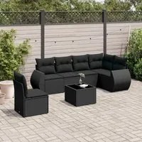 Set Divani da Giardino con Cuscini 7pz Nero Polyrattancod mxl 88694