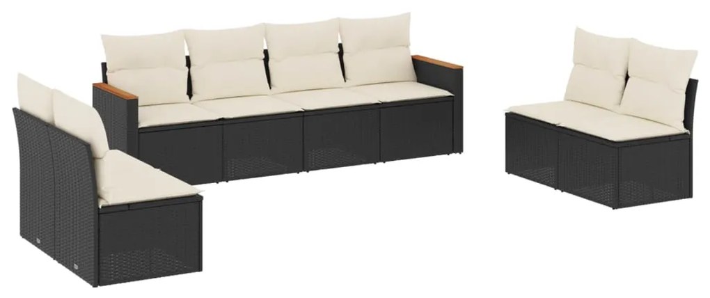 Set divani da giardino con cuscini 8 pz nero in polyrattan