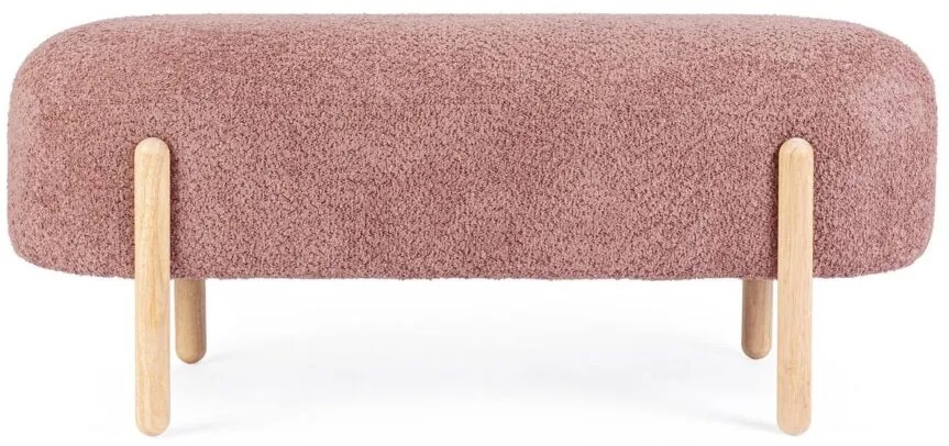 Panca DAYLA in tessuto effetto bouclé rosa scuro e gambe in legno rubberwood