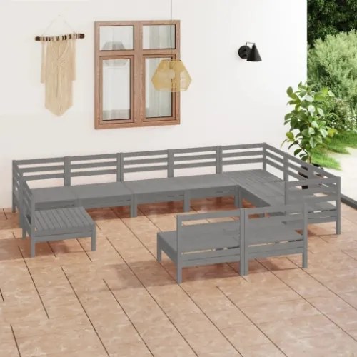 Set Divani da Giardino 10 pz in Legno Massello di Pino Grigio