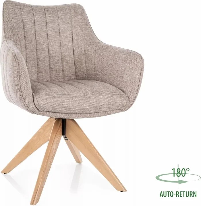 Sedia Azalia D Brego con rotazione automatica 180° – tessuto beige chiaro e gambe in legno di frassino