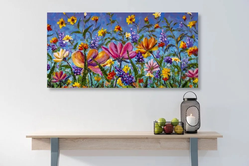 Quadro su tela – Fiori colorati sul prato