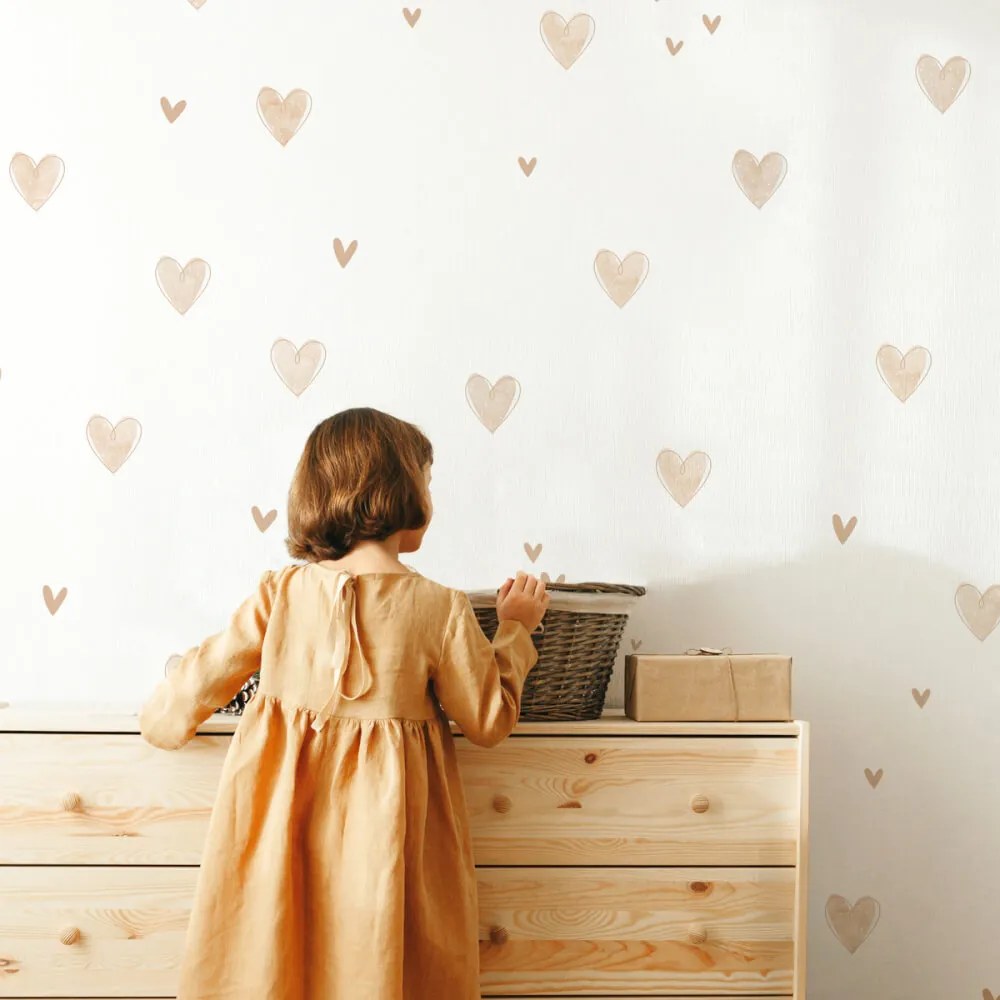 Adesivi INSPIO in tessuto - Cuori beige per la camera dei bambini