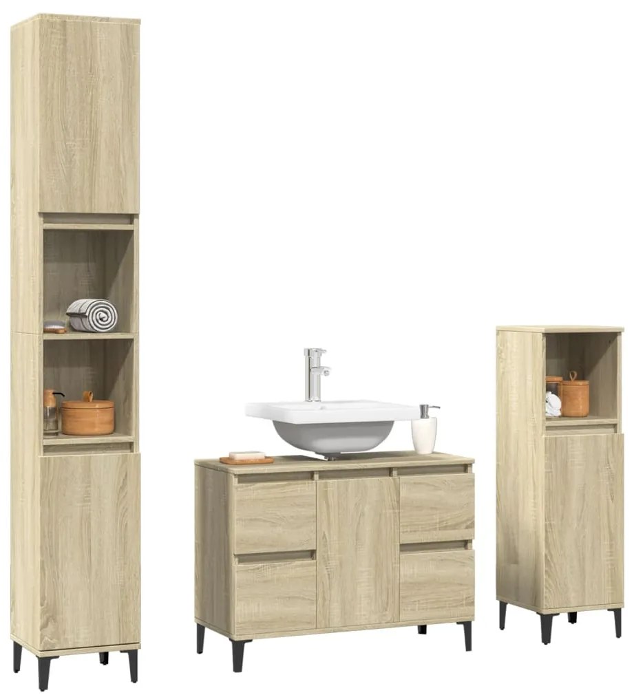 Set mobili da bagno 3 pz rovere sonoma in legno multistrato