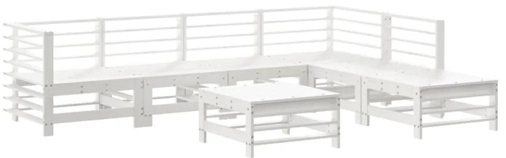 Set divani da giardino 7pz con cuscini in legno massello bianco