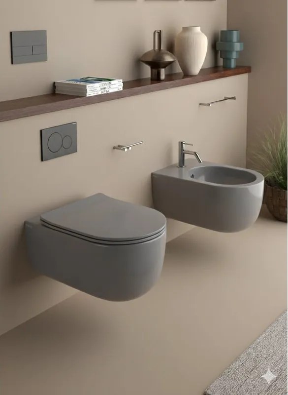 Bidet sospeso grigio opaco best OLYMPIA CERAMICA L 36 x H 27 x P 53 cm