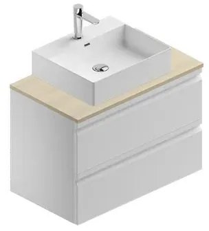 Mobile da bagno sotto lavabo Pull bianco laccato opaco L 80 x H 56 x P 46 cm 2 cassetti, lavabo non incluso