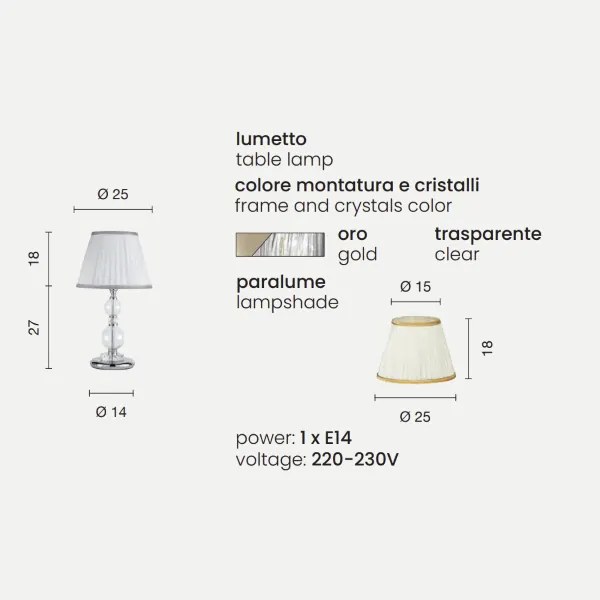 Lampada da tavolo BACH 25x45 cm in vetro trasparente Oro