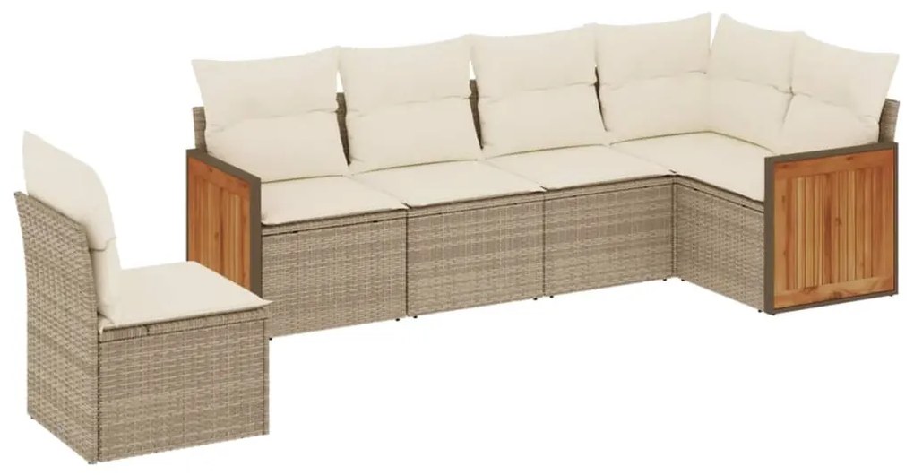 Set Divano da Giardino 6 pz con Cuscini Beige in Polyrattan