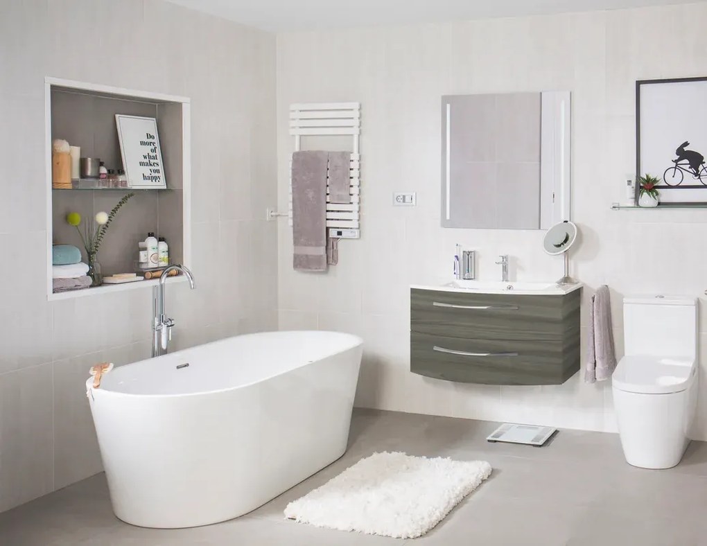 Mobile sottolavabo e lavabo Imagine grigio sangallo L 90 x H 48 x P 48 cm 1 vasca 2 cassetti