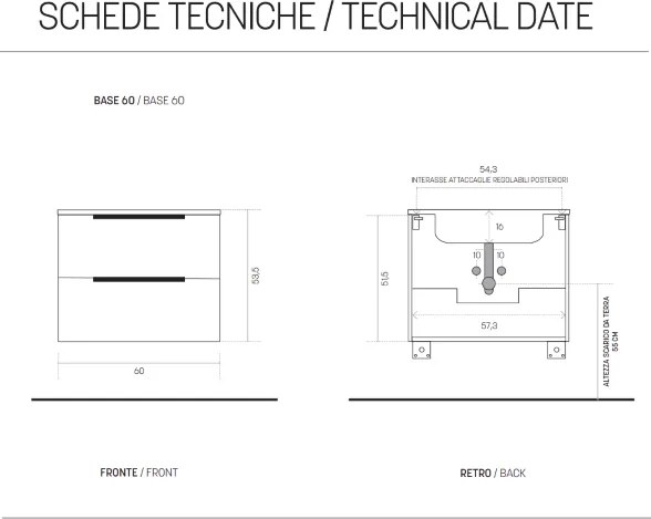 Mobile da bagno sospeso BALI 60 cm con specchio LED Bianco Nordico
