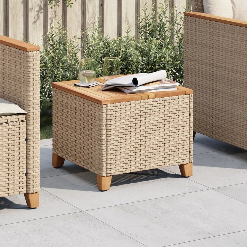 Tavolo da giardino beige 45x45x37 cm polyrattan e legno acacia