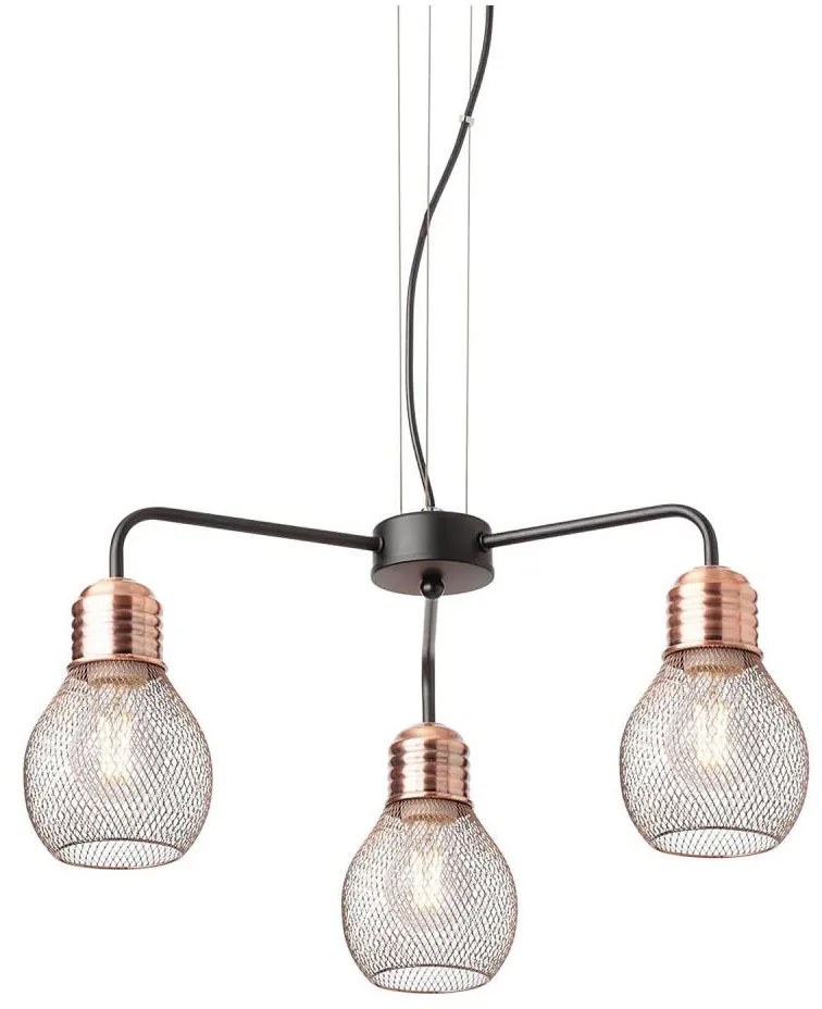 Redo 01-1579 - Lampadario sospeso con cavo EDISON 3xE27/42W/230V diam. 53 cm nero/rame